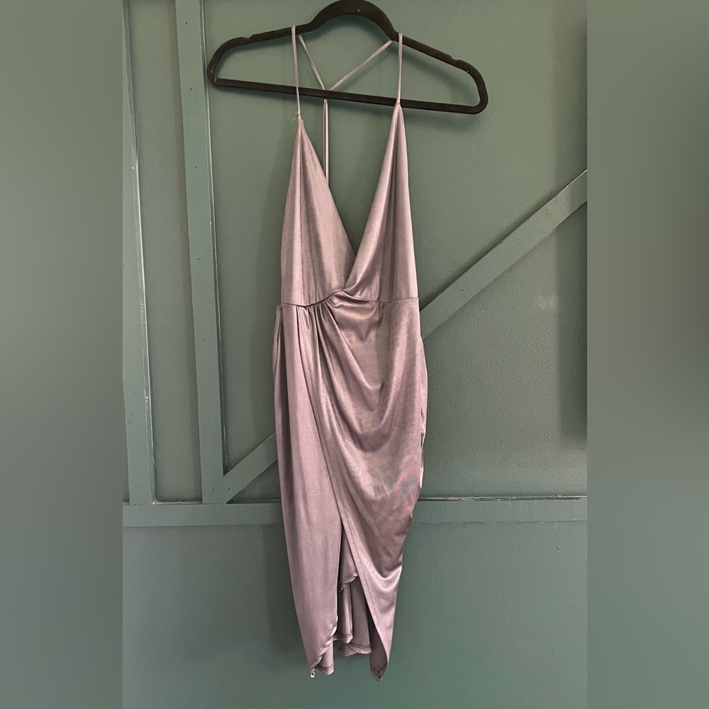 Mini dress metallic silver with a slit